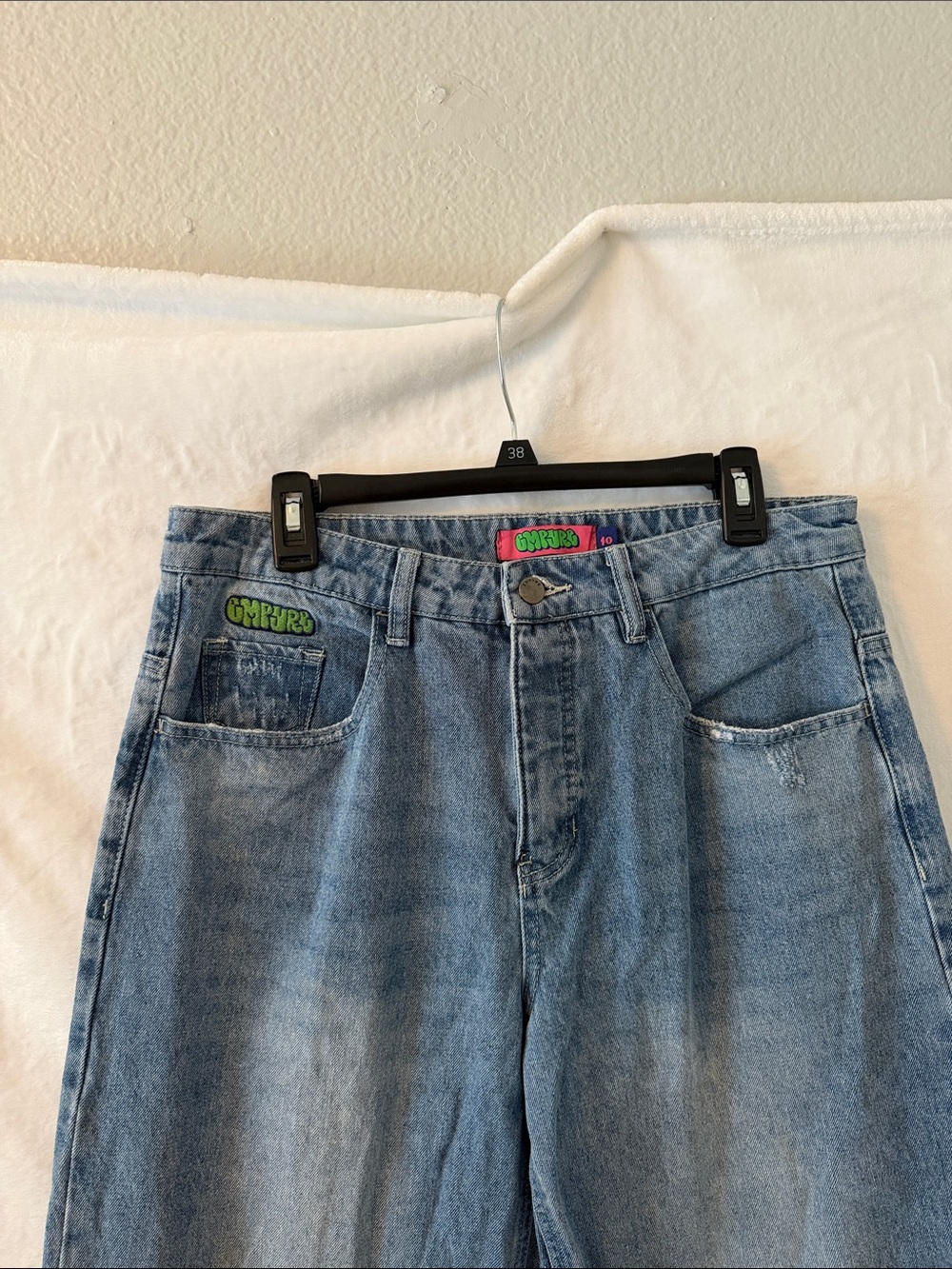 Empyre Light Blue Wide Leg Denim Pants with Logo Patch